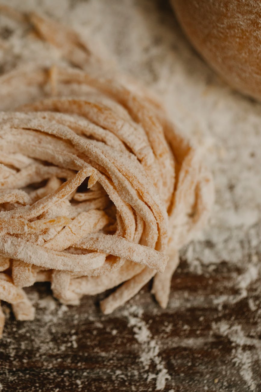 fresh noodle covered with flour prepared for cooking